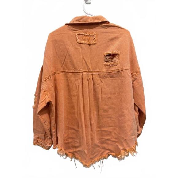 POL Distressed Orange Denim Shacket, Women's Small - Picture 5 of 7